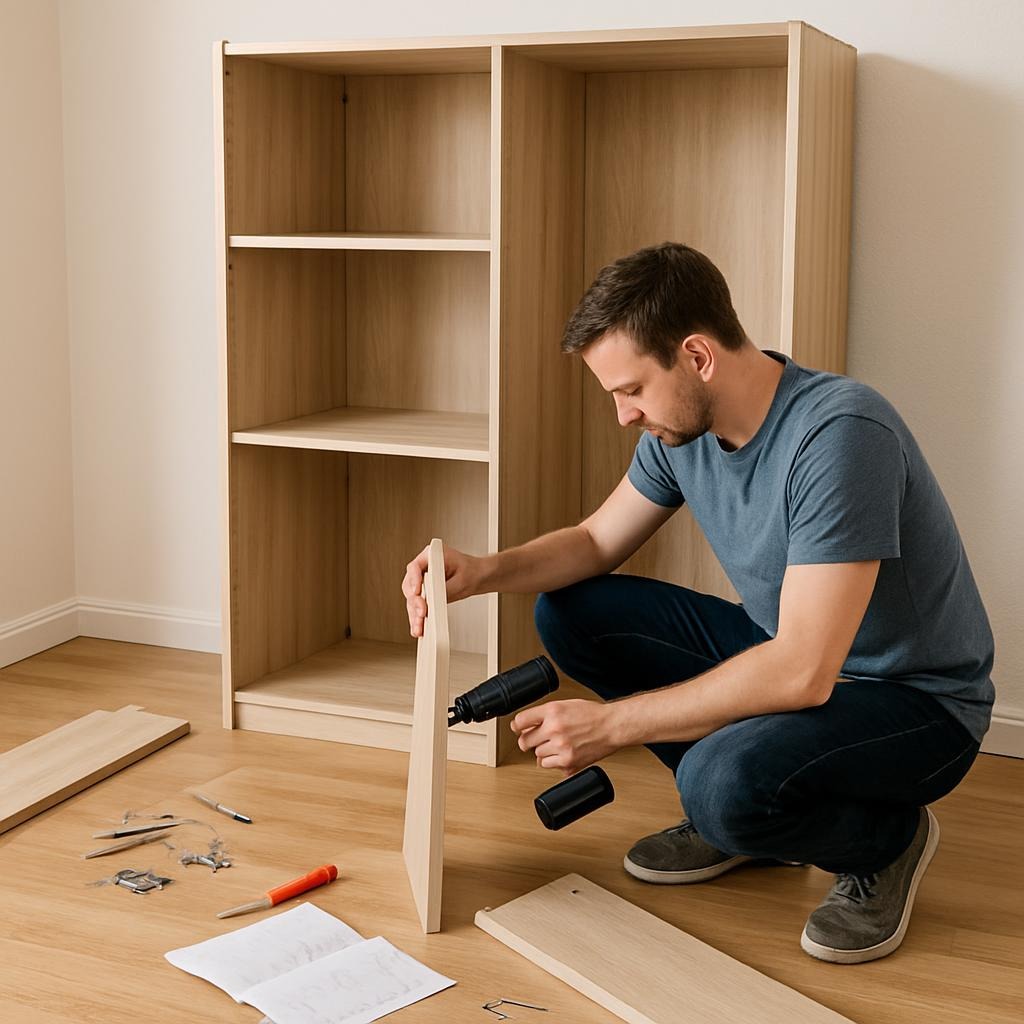 Handyman at work assembling furniture.