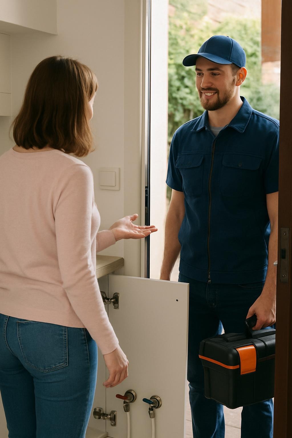 handyman helping a person in need with a household problem.